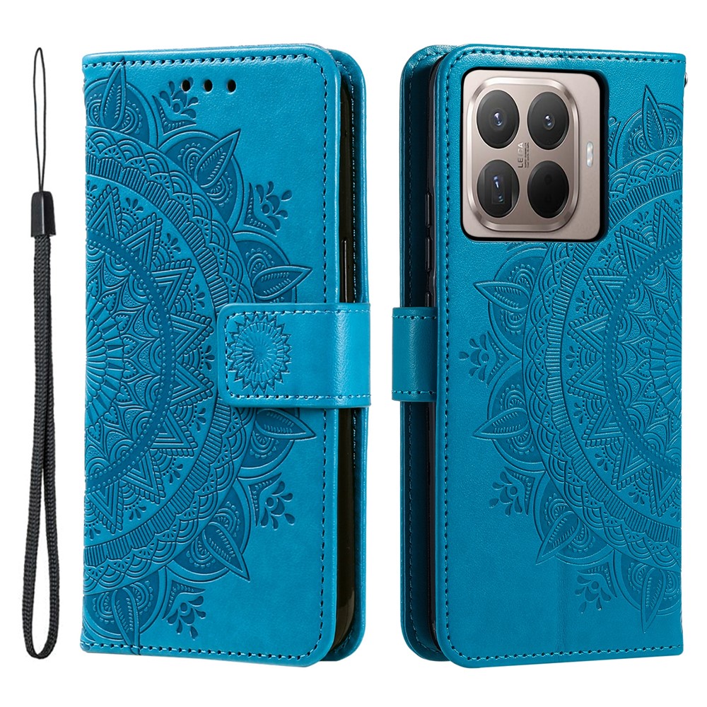 For Xiaomi 15T Pro Stand Case Imprinted Totem PU Leather Wallet Phone Cover with Wrist Strap