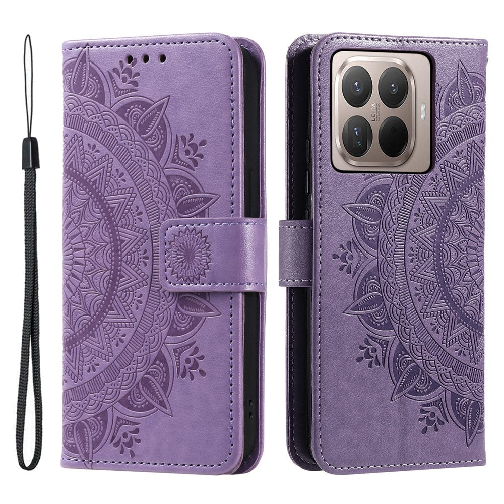For Xiaomi 15T Pro Stand Case Imprinted Totem PU Leather Wallet Phone Cover with Wrist Strap
