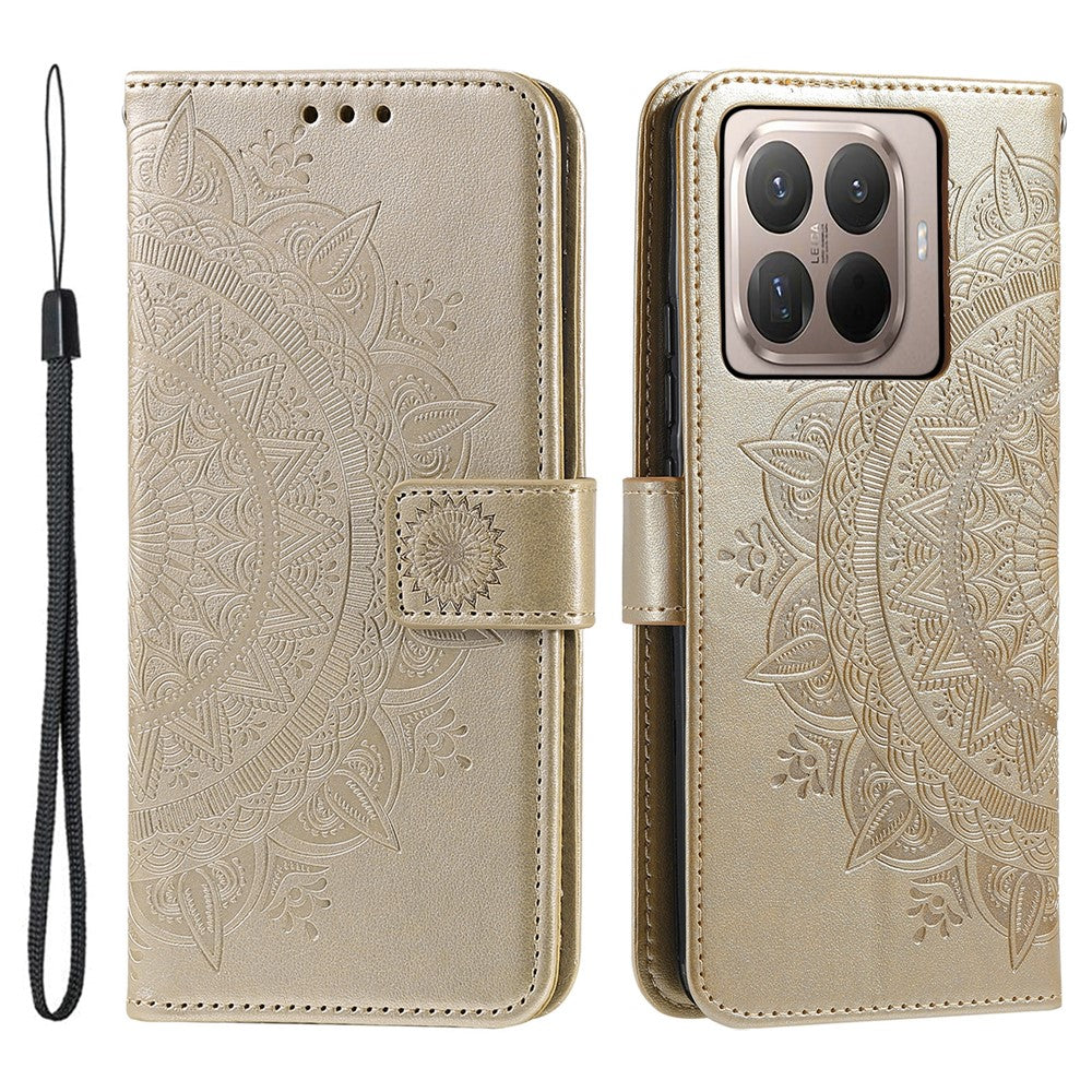 For Xiaomi 15T Pro Stand Case Imprinted Totem PU Leather Wallet Phone Cover with Wrist Strap