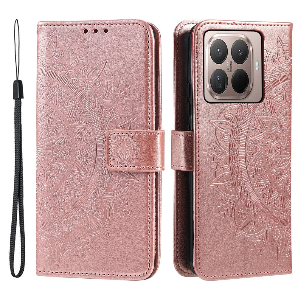 For Xiaomi 15T Pro Stand Case Imprinted Totem PU Leather Wallet Phone Cover with Wrist Strap