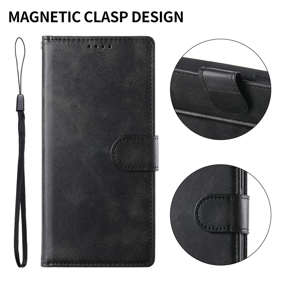 For iPhone 18 Pro / 17 Pro Case Stand Wallet Calf Texture PU Leather Flip Phone Cover with Wrist Strap