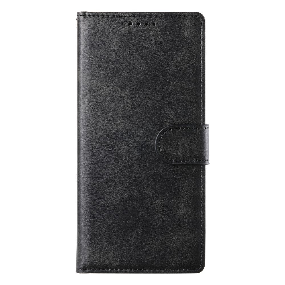 For iPhone 18 Pro Max / 17 Pro Max Case Stand Wallet Calf Texture PU Leather Flip Phone Cover with Wrist Strap