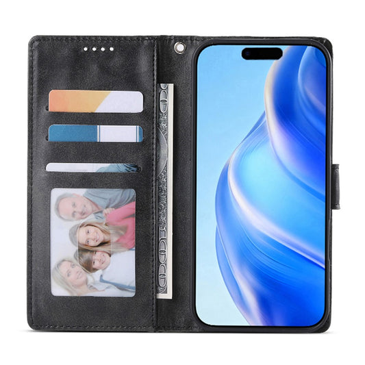 For iPhone 18 Pro Max / 17 Pro Max Case Stand Wallet Calf Texture PU Leather Flip Phone Cover with Wrist Strap