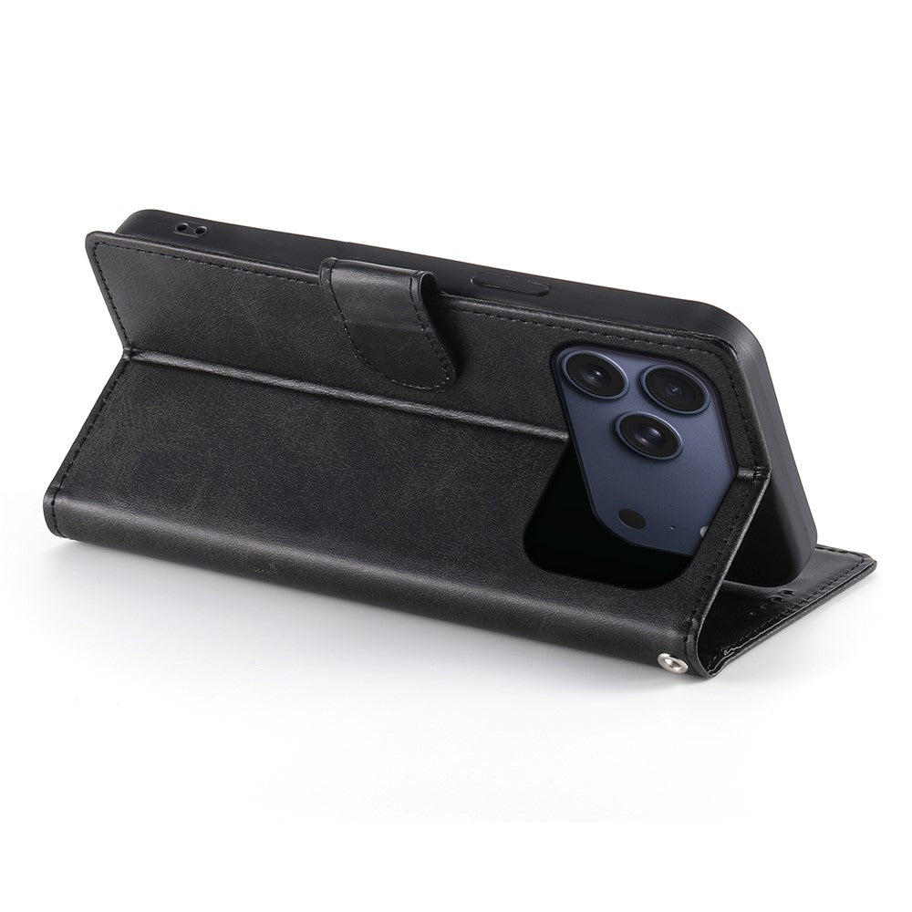 For iPhone 18 Pro Max / 17 Pro Max Case Stand Wallet Calf Texture PU Leather Flip Phone Cover with Wrist Strap