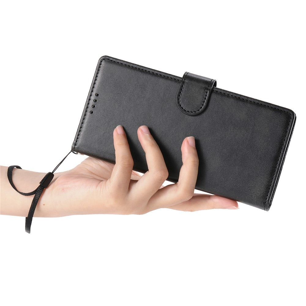 For iPhone 18 Pro Max / 17 Pro Max Case Stand Wallet Calf Texture PU Leather Flip Phone Cover with Wrist Strap