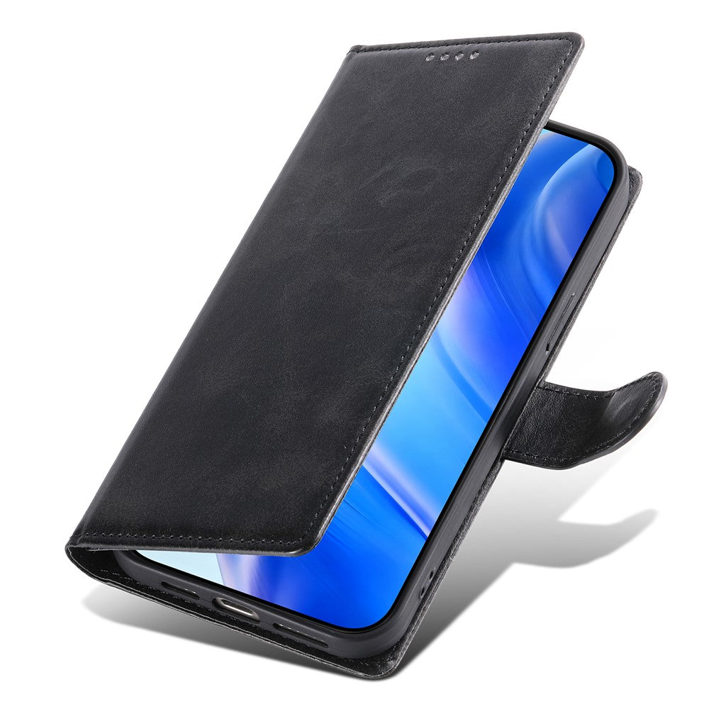 For iPhone 18 Pro Max / 17 Pro Max Case Stand Wallet Calf Texture PU Leather Flip Phone Cover with Wrist Strap