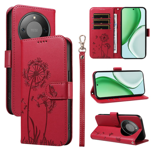 Honor X70 5G / Honor X9d 5G / Honor Magic8 Lite 5G Handyhülle – X9d 5G / X70 5G Leder-Geldbörsenhülle mit Riemen, Löwenzahn-Aufdruck, Handy-Ständer-Abdeckung