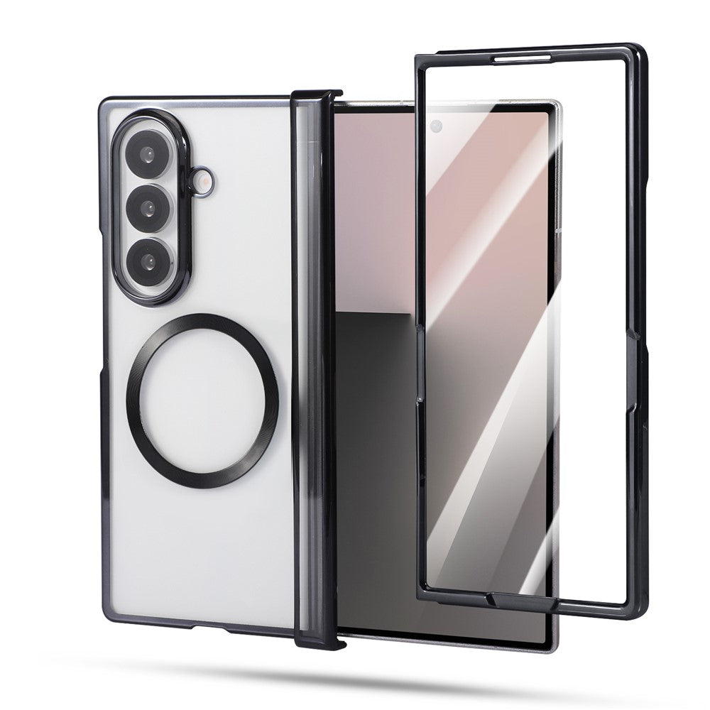 For Samsung Galaxy Z Fold7 5G Magnetic Case Electroplating CD Vein PC Phone Cover with Tempered Glass Screen Film