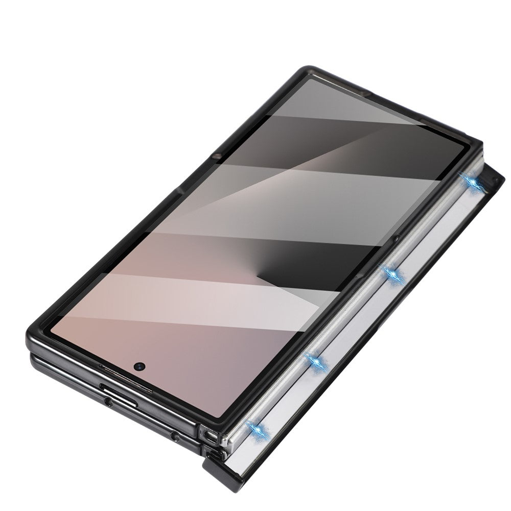 For Samsung Galaxy Z Fold7 5G Magnetic Case Electroplating CD Vein PC Phone Cover with Tempered Glass Screen Film