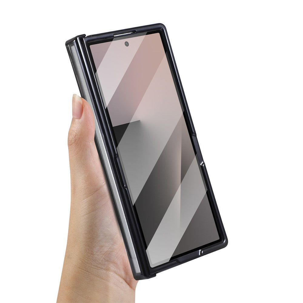 For Samsung Galaxy Z Fold7 5G Magnetic Case Electroplating CD Vein PC Phone Cover with Tempered Glass Screen Film