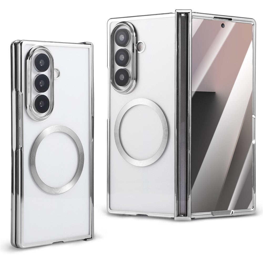For Samsung Galaxy Z Fold7 5G Magnetic Case Electroplating CD Vein PC Phone Cover with Tempered Glass Screen Film