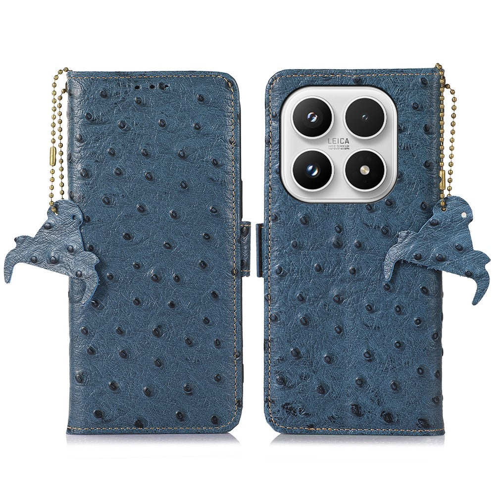For Xiaomi 17 Case RFID Blocking Genuine Cow Leather Phone Case Ostrich Texture