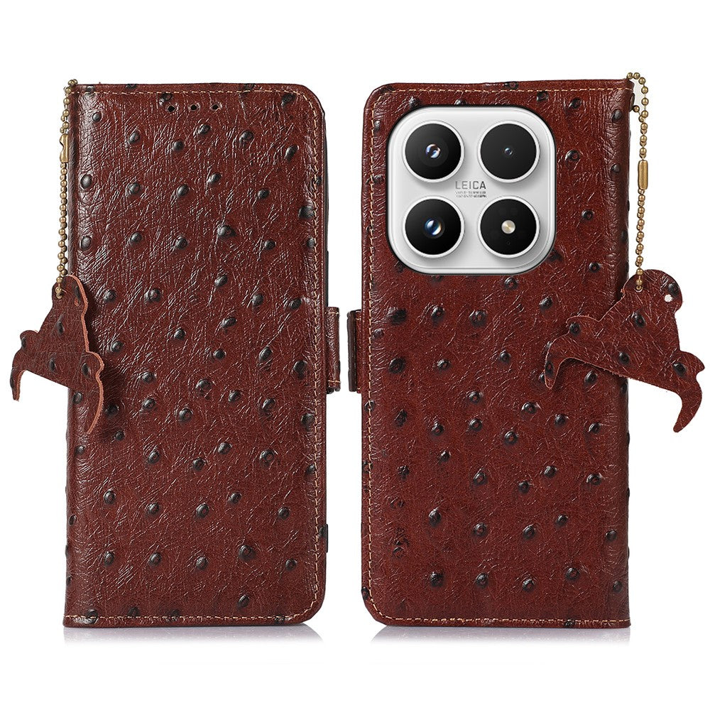 For Xiaomi 17 Case RFID Blocking Genuine Cow Leather Phone Case Ostrich Texture