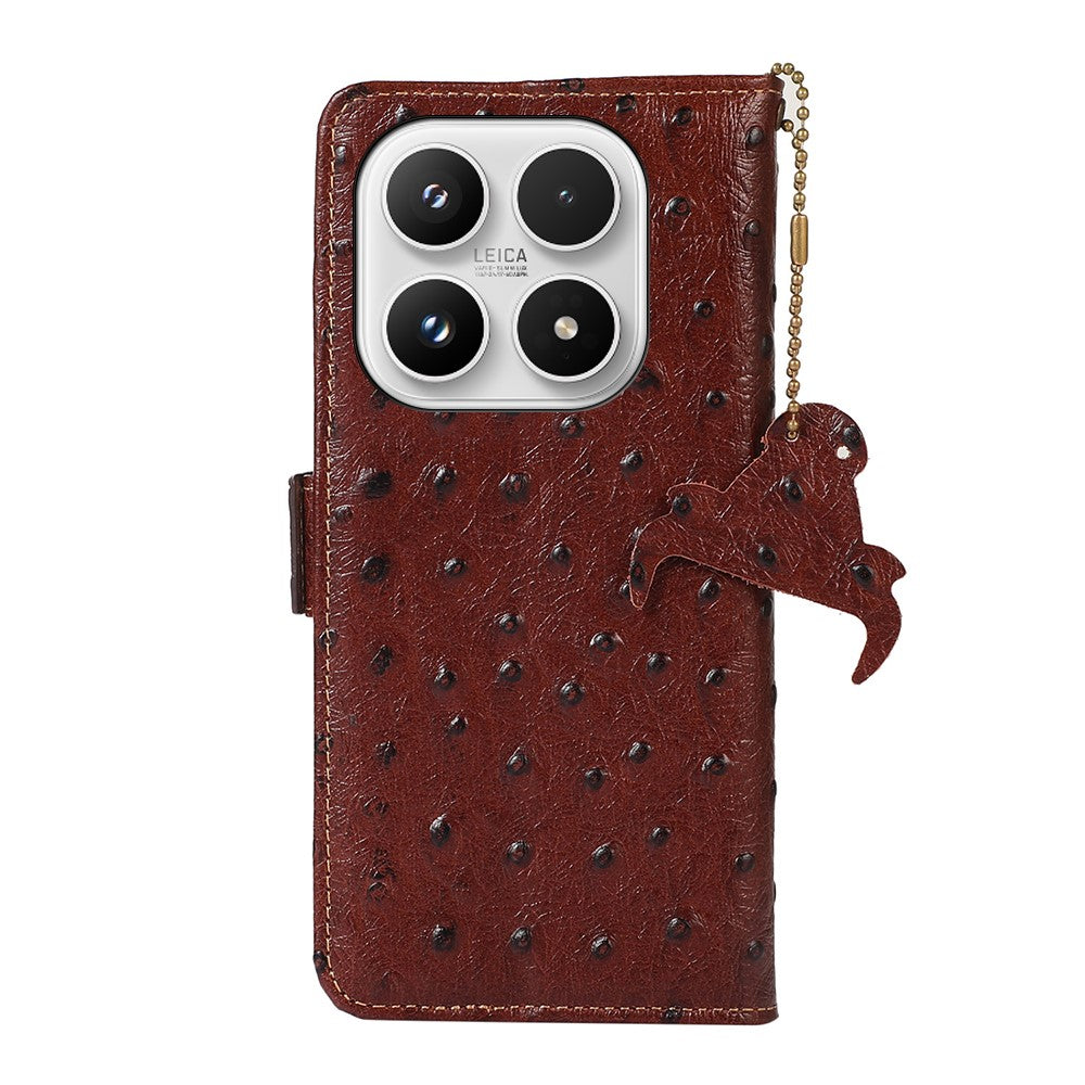 For Xiaomi 17 Case RFID Blocking Genuine Cow Leather Phone Case Ostrich Texture