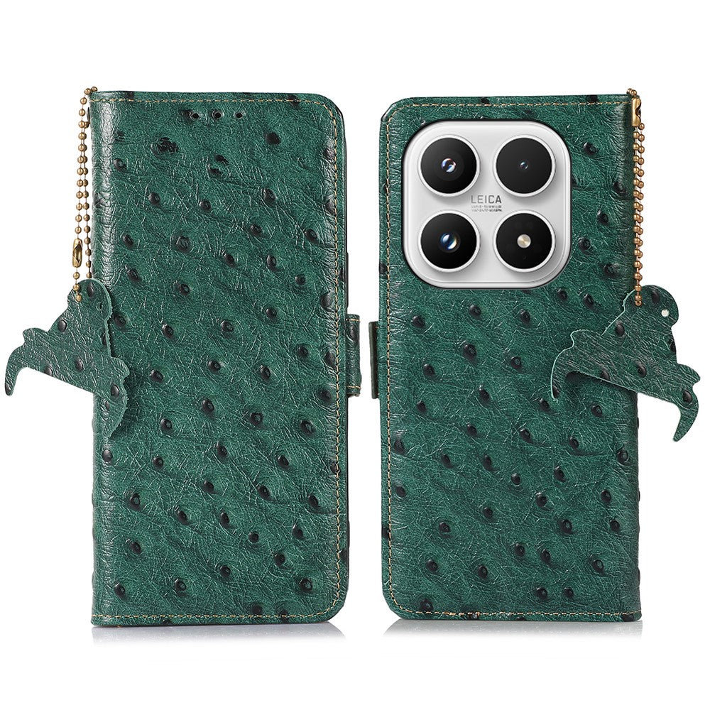 For Xiaomi 17 Case RFID Blocking Genuine Cow Leather Phone Case Ostrich Texture