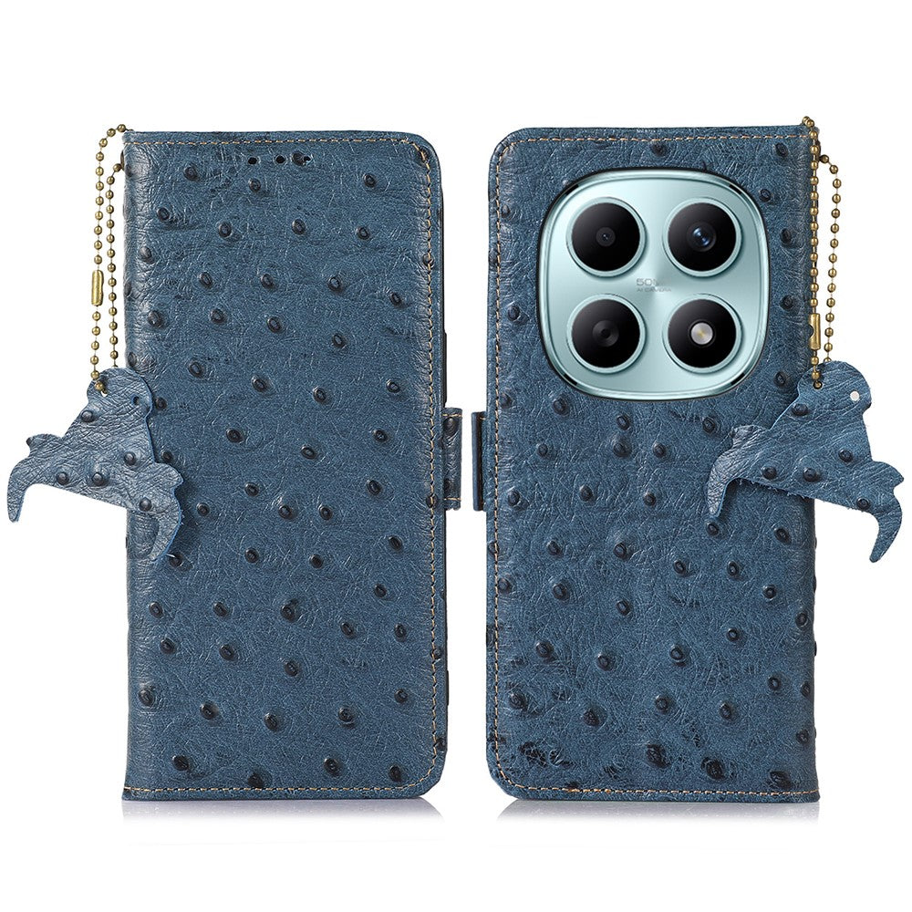 For Xiaomi Poco M8 5G / Redmi Note 15 5G (Global) Case RFID Blocking Genuine Cow Leather Phone Case Ostrich Texture