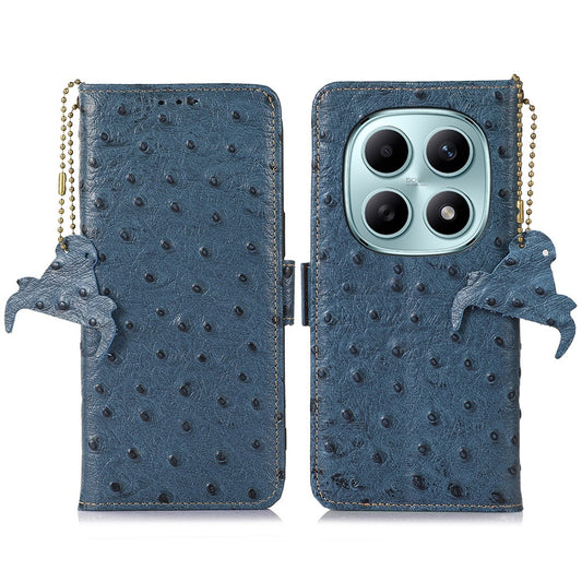 Xiaomi Redmi Note 15 5G (Global) Handyhülle – Für Xiaomi Poco M8 5G / Redmi Note 15 5G (Global) RFID-blockierende aus echtem Rindsleder mit Strauß-Textur