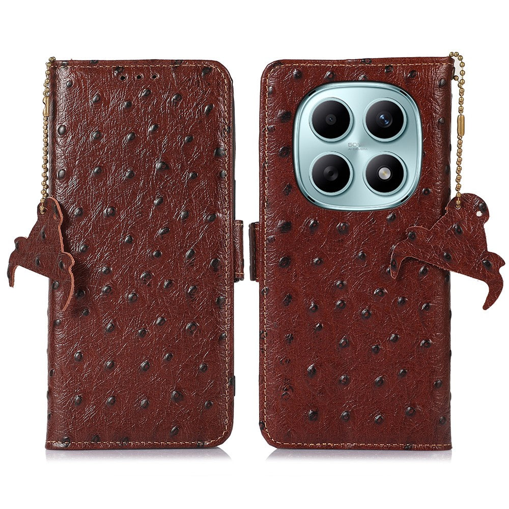 For Xiaomi Poco M8 5G / Redmi Note 15 5G (Global) Case RFID Blocking Genuine Cow Leather Phone Case Ostrich Texture