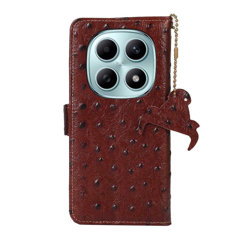For Xiaomi Poco M8 5G / Redmi Note 15 5G (Global) Case RFID Blocking Genuine Cow Leather Phone Case Ostrich Texture
