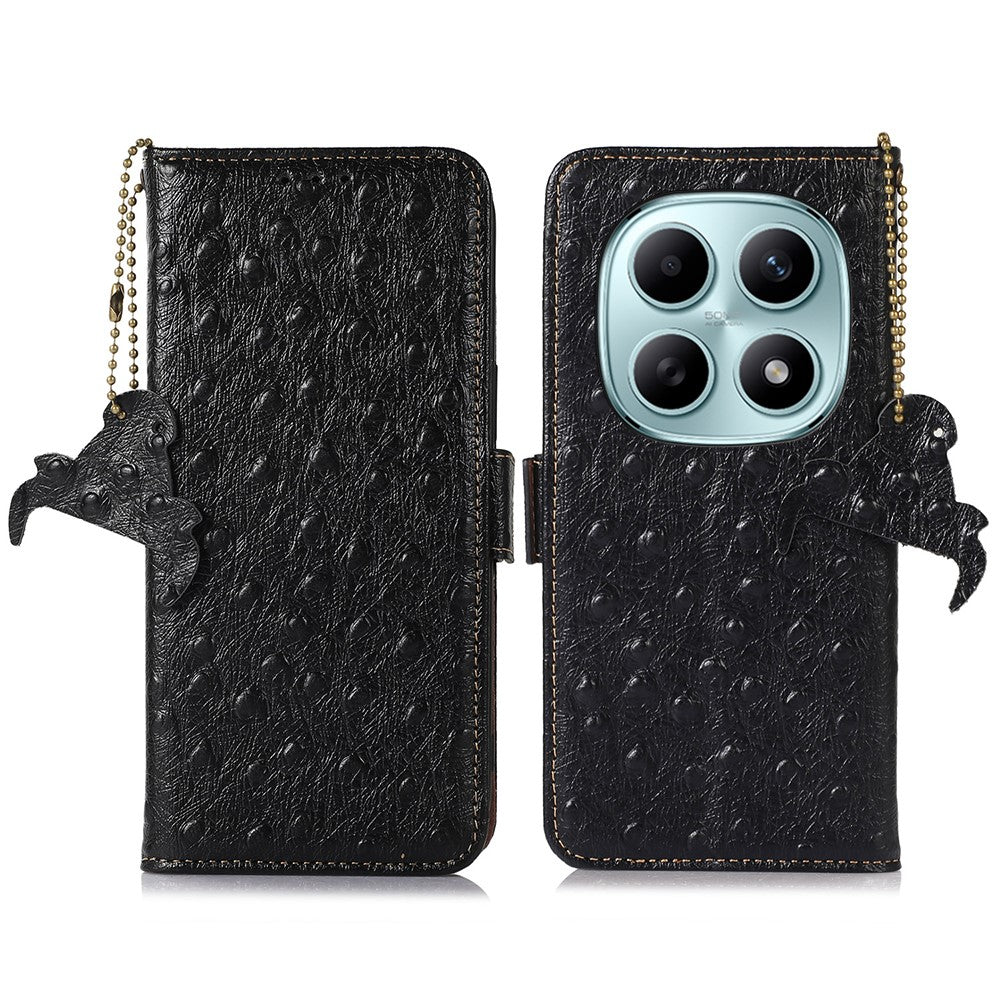 For Xiaomi Poco M8 5G / Redmi Note 15 5G (Global) Case RFID Blocking Genuine Cow Leather Phone Case Ostrich Texture