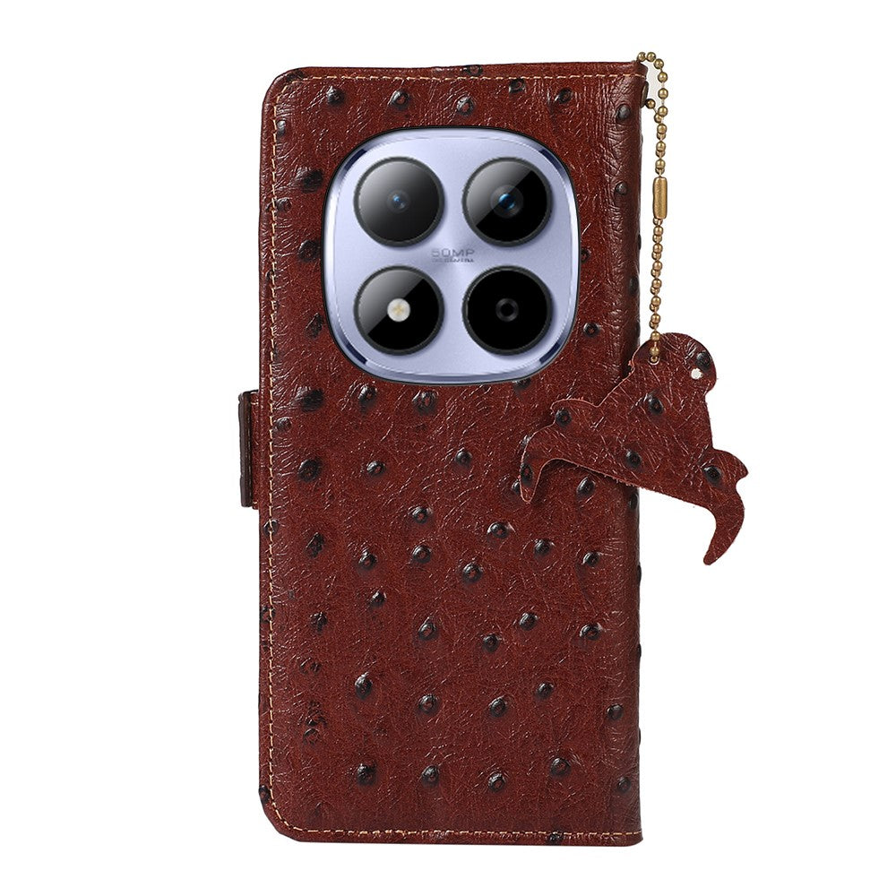 For Xiaomi Redmi Note 15 Pro 5G (Global) Case RFID Blocking Genuine Cow Leather Phone Case Ostrich Texture
