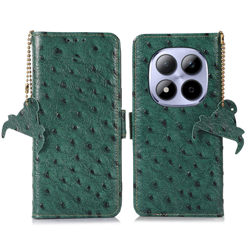 For Xiaomi Redmi Note 15 Pro 5G (Global) Case RFID Blocking Genuine Cow Leather Phone Case Ostrich Texture