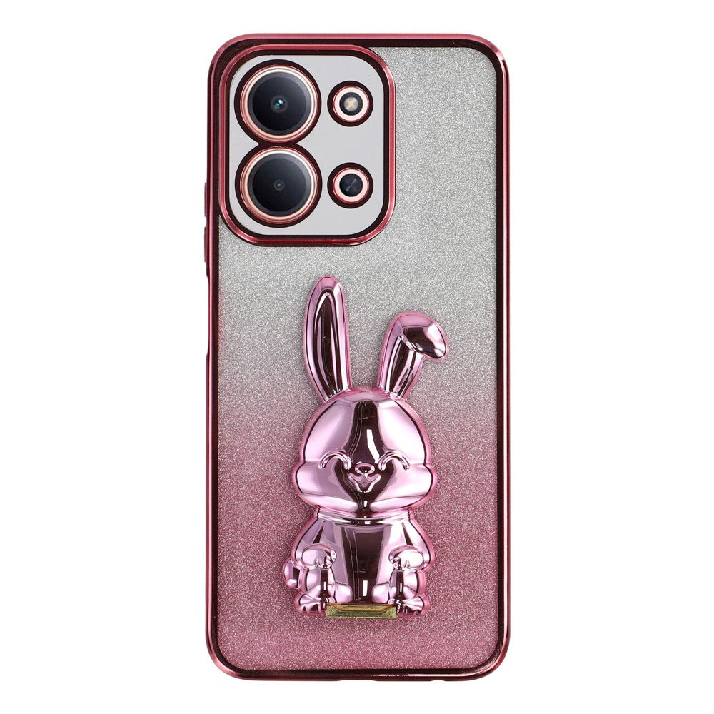 Phone Case For Xiaomi Redmi 15C 4G (EU) (173mm) / 15C 5G (EU) (173mm) / Poco C85 4G (173mm) , Electroplating Glitter Rabbit PC + TPU Cover with Kickstand