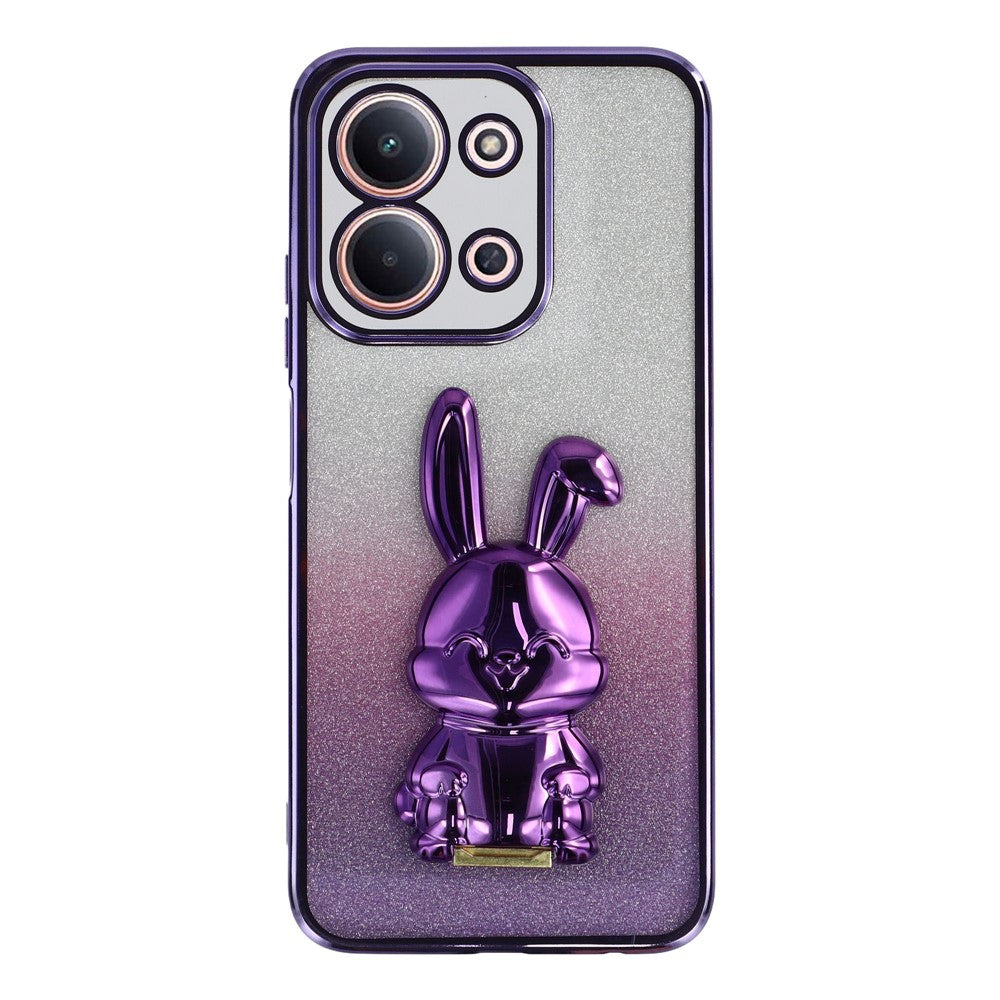 Phone Case For Xiaomi Redmi 15C 4G (EU) (173mm) / 15C 5G (EU) (173mm) / Poco C85 4G (173mm) , Electroplating Glitter Rabbit PC + TPU Cover with Kickstand