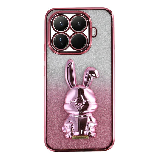 Xiaomi 15T Pro Handyhülle – Gehäuse aus galvanisiertem Glitzer-Kaninchen-PC + TPU- mit Ständer