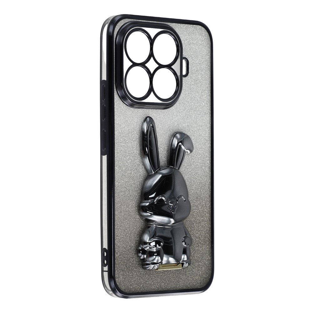 For Xiaomi 15T Pro Case Electroplating Glitter Rabbit PC + TPU Phone Cover with Kickstand