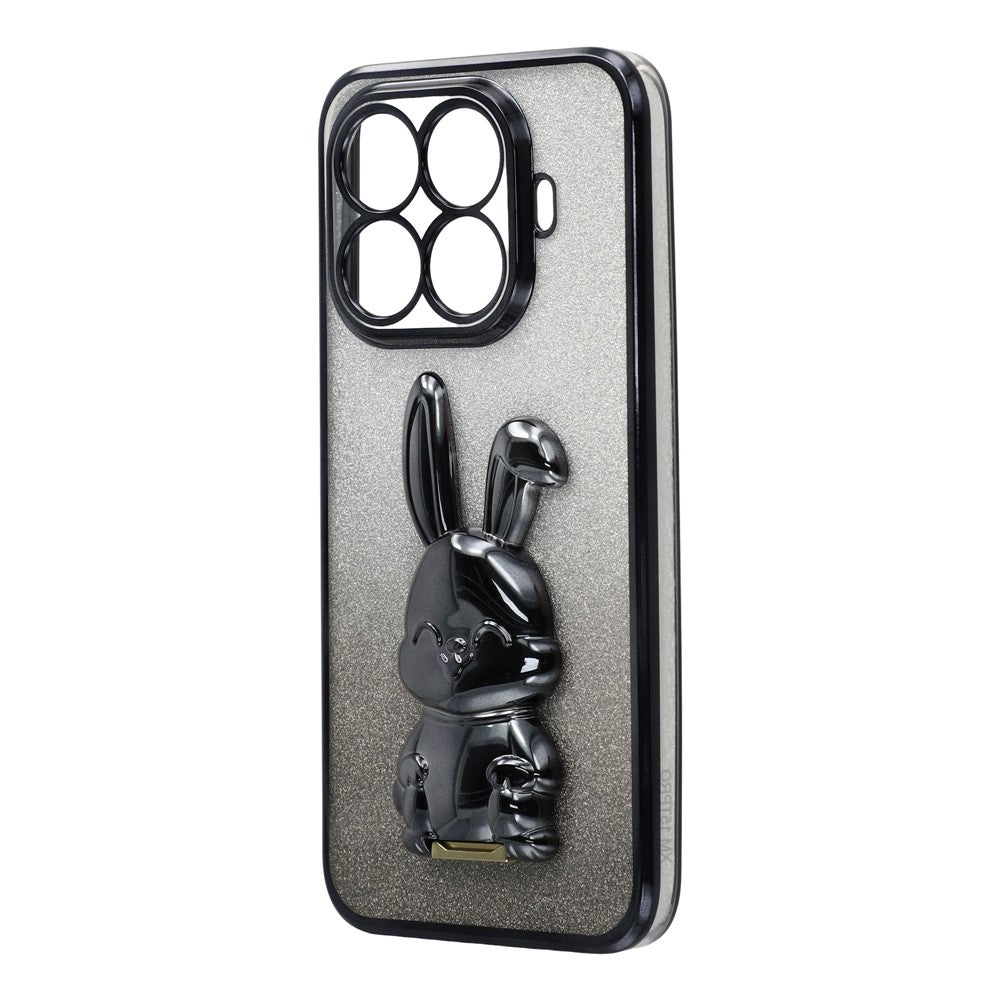 For Xiaomi 15T Pro Case Electroplating Glitter Rabbit PC + TPU Phone Cover with Kickstand
