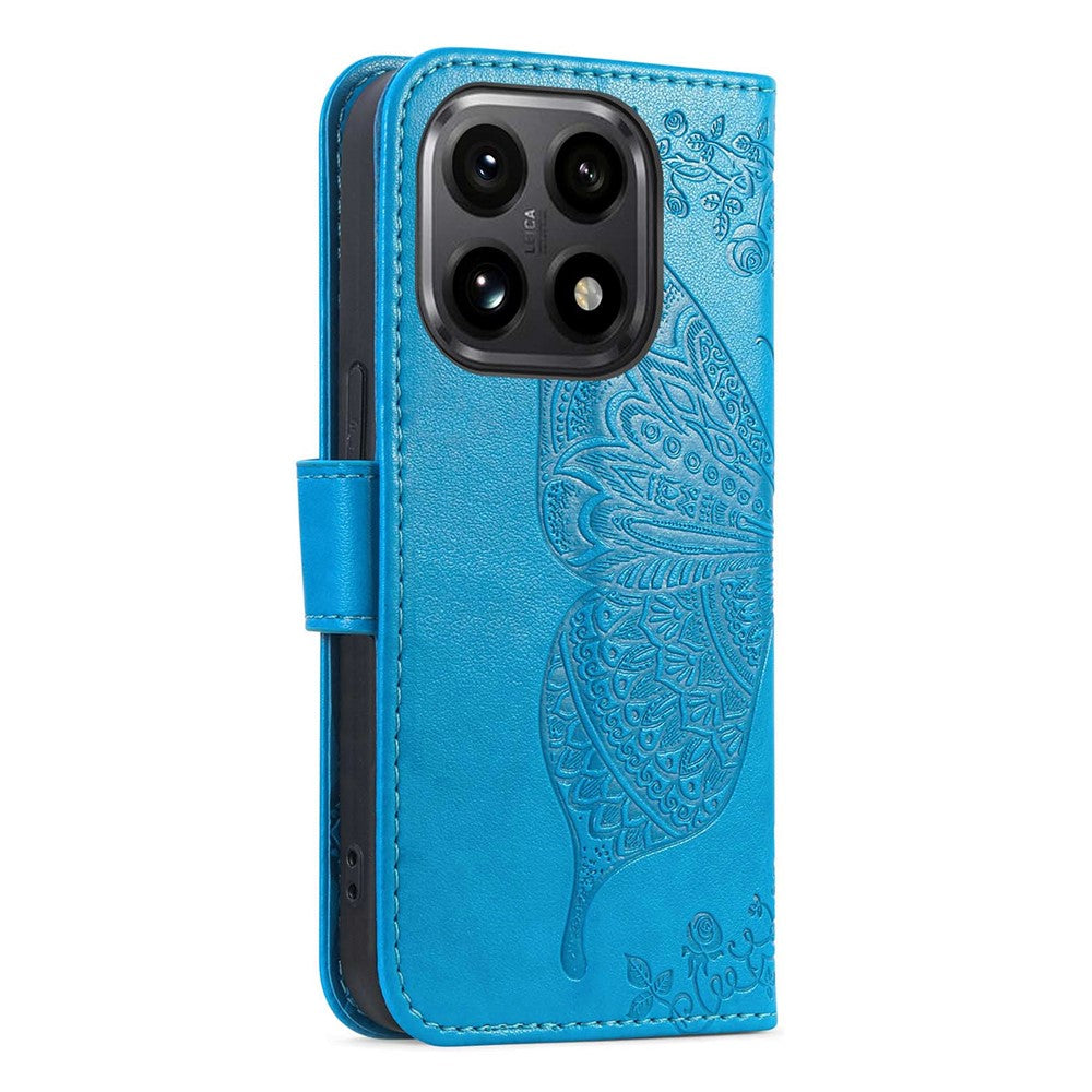 For Xiaomi 15T Case with Strap Butterfly Pattern PU Leather Wallet Phone Cover