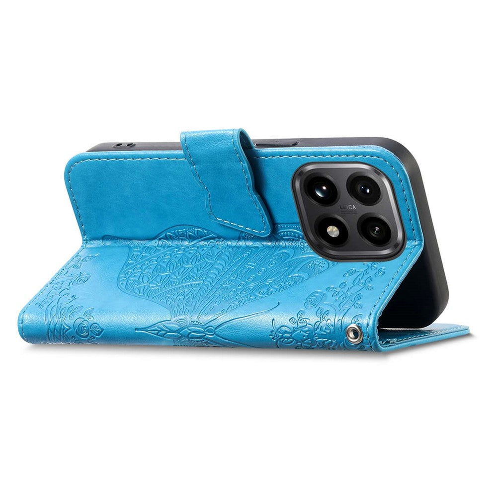 For Xiaomi 15T Case with Strap Butterfly Pattern PU Leather Wallet Phone Cover
