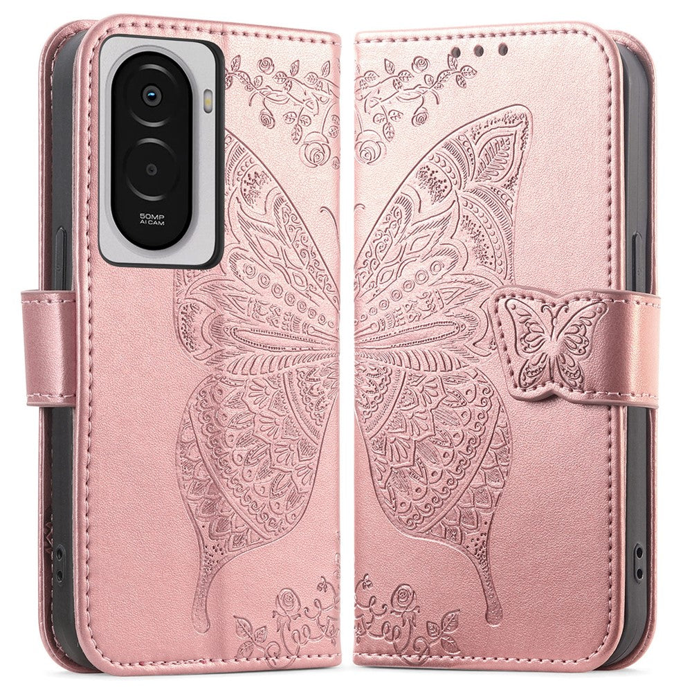 For Xiaomi Poco M7 4G (EU) (171mm) Case with Strap Butterfly Pattern PU Leather Wallet Phone Cover