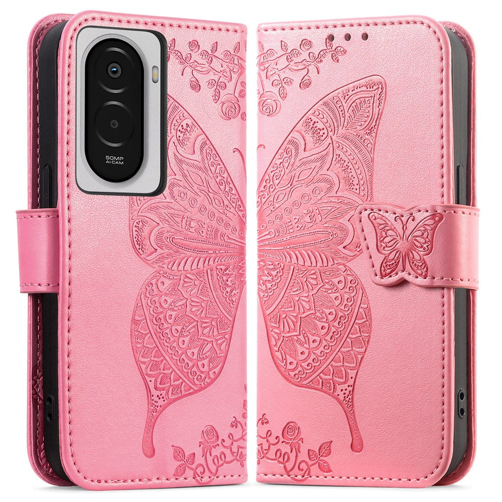 For Xiaomi Poco M7 4G (EU) (171mm) Case with Strap Butterfly Pattern PU Leather Wallet Phone Cover
