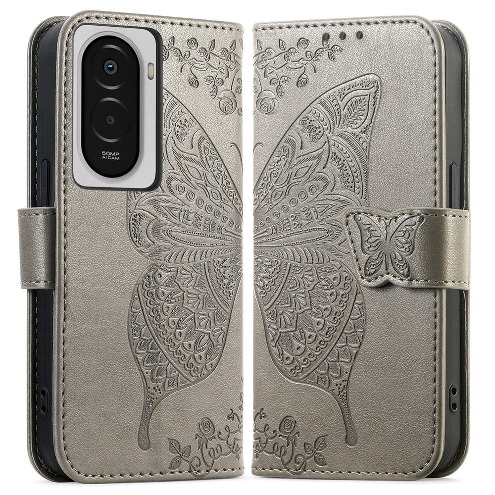 For Xiaomi Poco M7 4G (EU) (171mm) Case with Strap Butterfly Pattern PU Leather Wallet Phone Cover