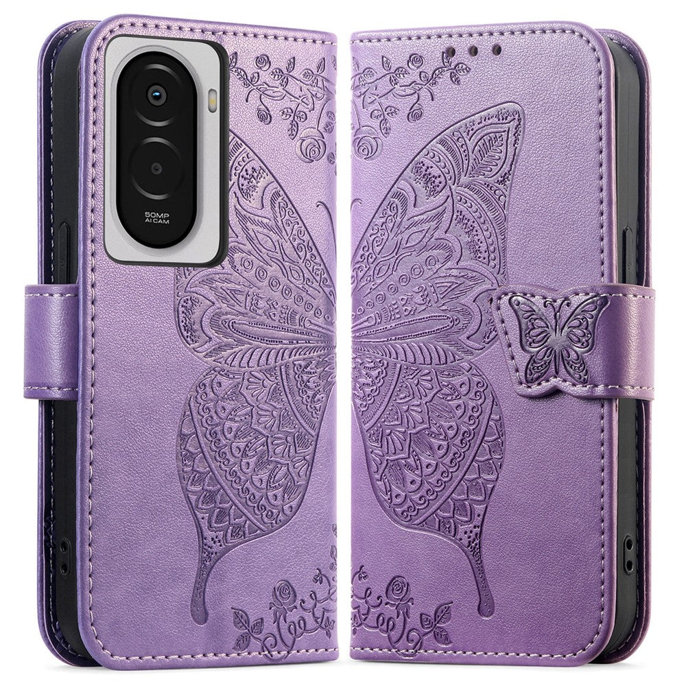 For Xiaomi Poco M7 4G (EU) (171mm) Case with Strap Butterfly Pattern PU Leather Wallet Phone Cover