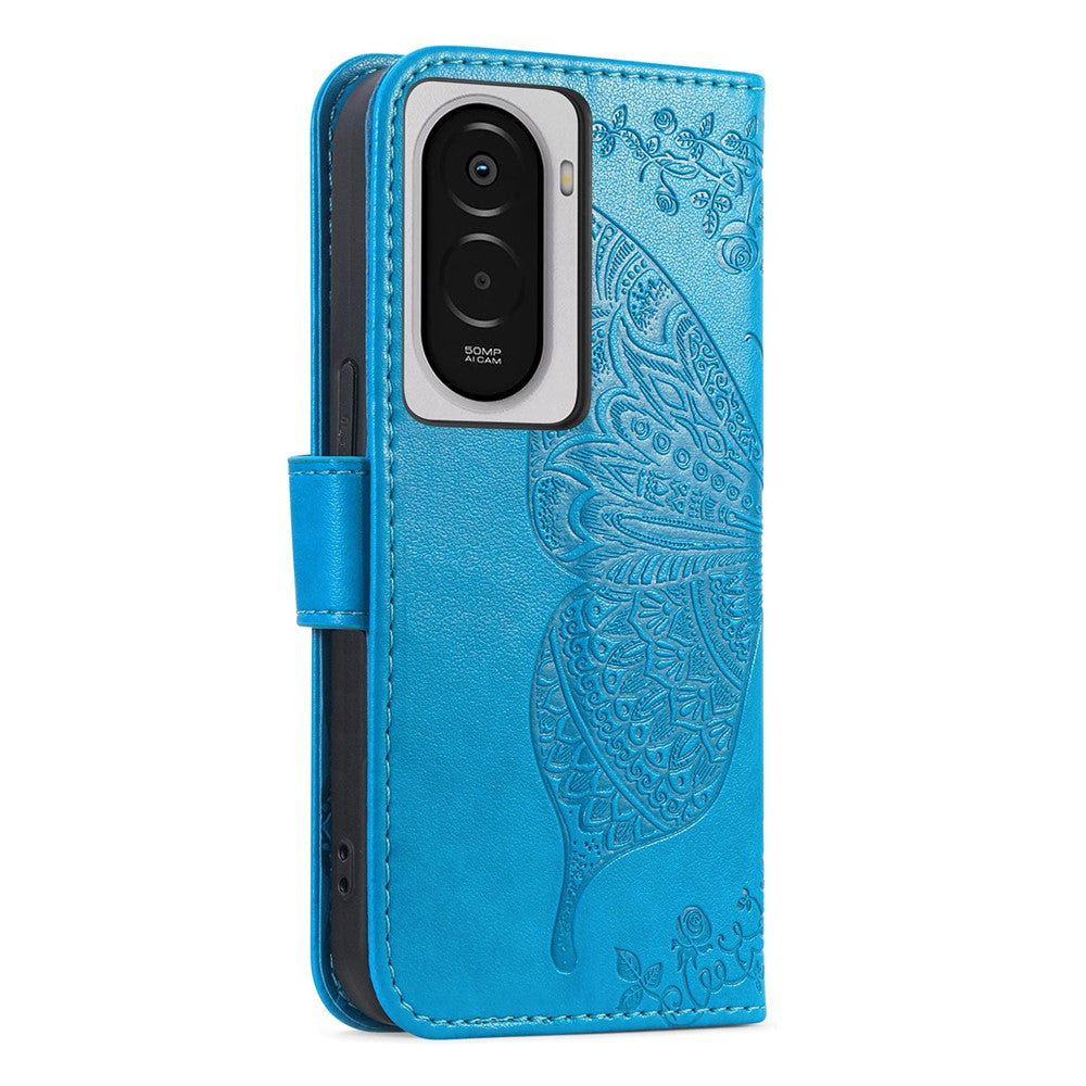 For Xiaomi Poco M7 4G (EU) (171mm) Case with Strap Butterfly Pattern PU Leather Wallet Phone Cover