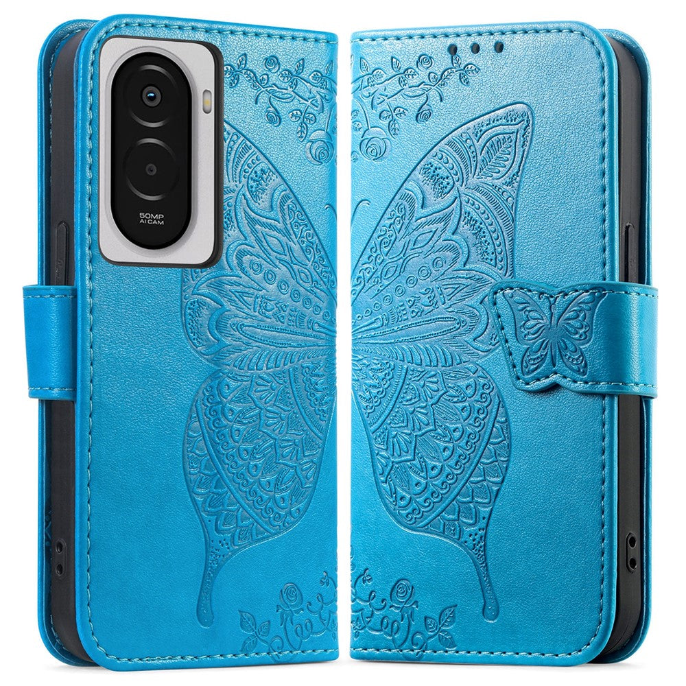 For Xiaomi Poco M7 4G (EU) (171mm) Case with Strap Butterfly Pattern PU Leather Wallet Phone Cover