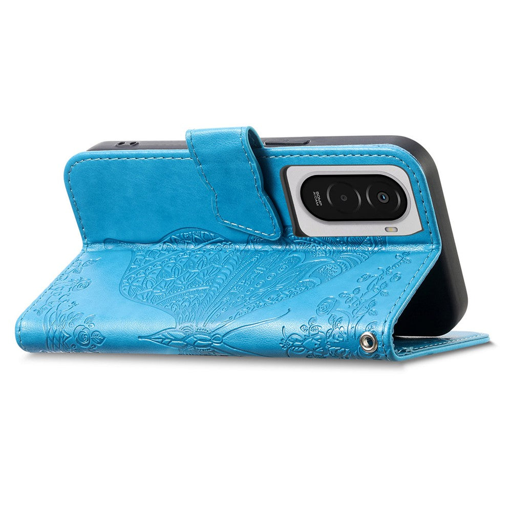 For Xiaomi Poco M7 4G (EU) (171mm) Case with Strap Butterfly Pattern PU Leather Wallet Phone Cover