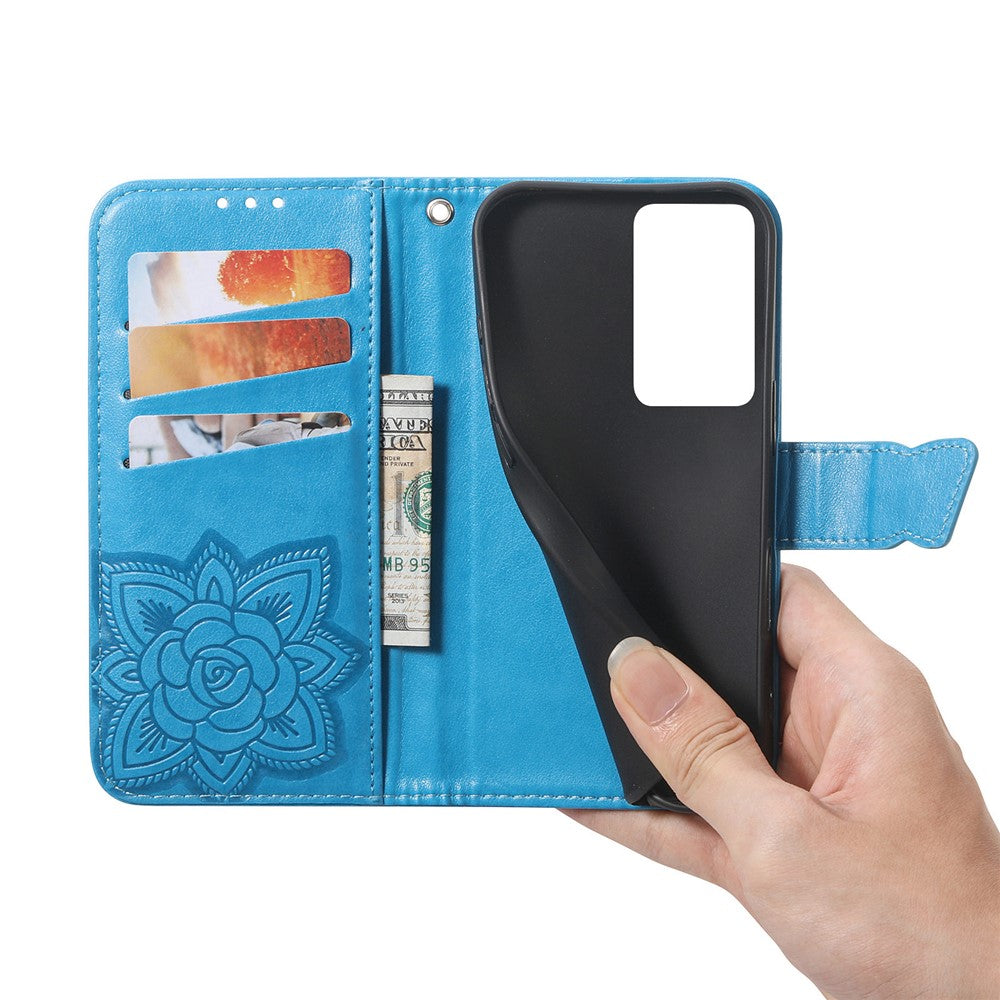 For Xiaomi Poco M7 4G (EU) (171mm) Case with Strap Butterfly Pattern PU Leather Wallet Phone Cover