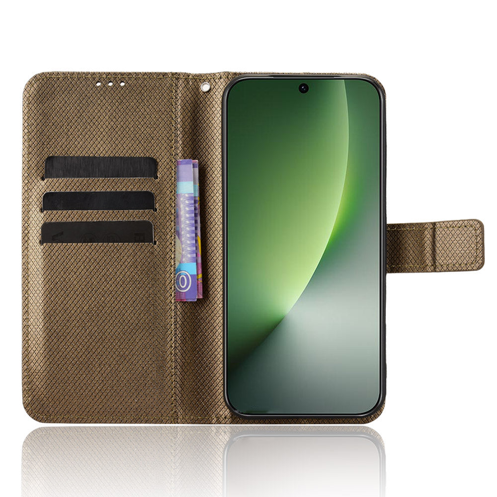 For Honor Magic8 5G Leather Wallet Case with Strap Diamond Texture Phone Cover