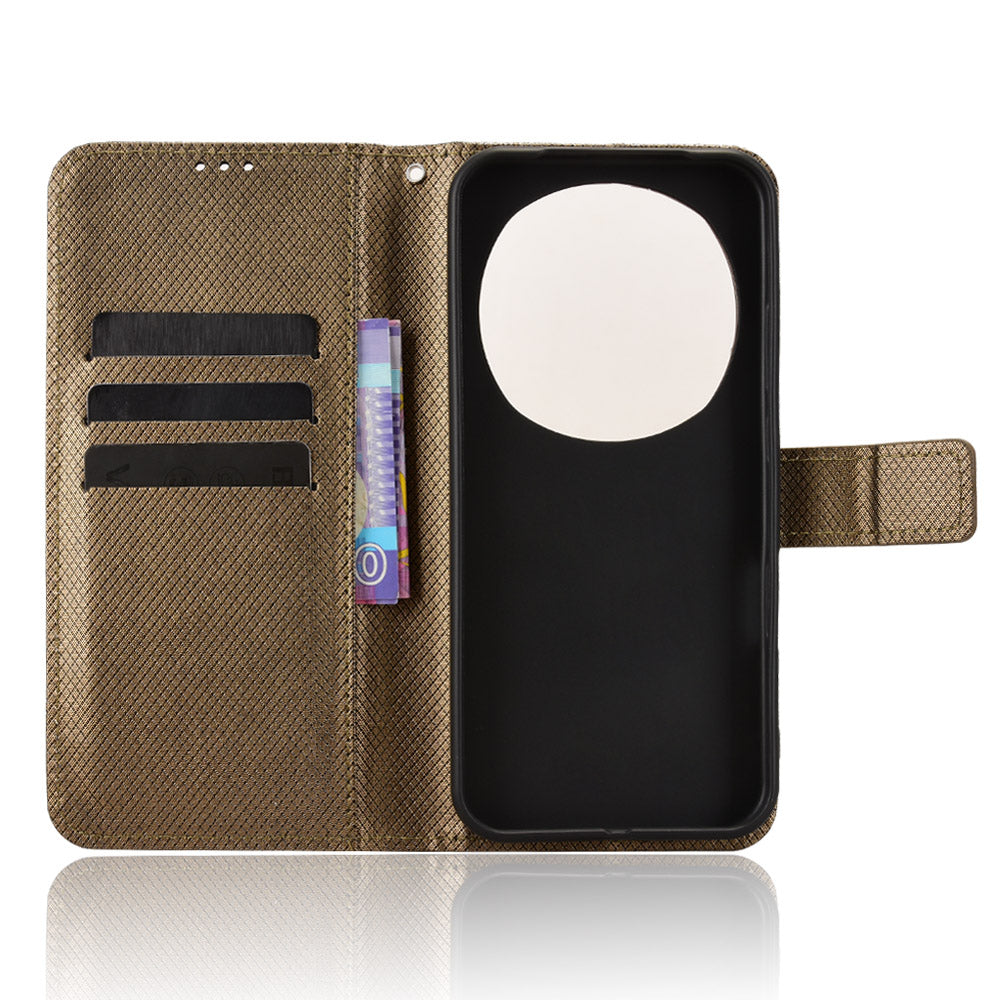 For Honor Magic8 Pro 5G Leather Wallet Case with Strap Diamond Texture Phone Cover