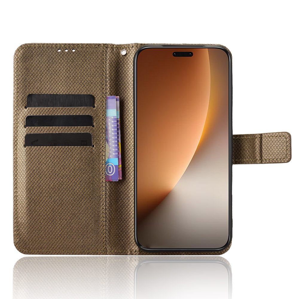 For Honor Magic8 Pro 5G Leather Wallet Case with Strap Diamond Texture Phone Cover