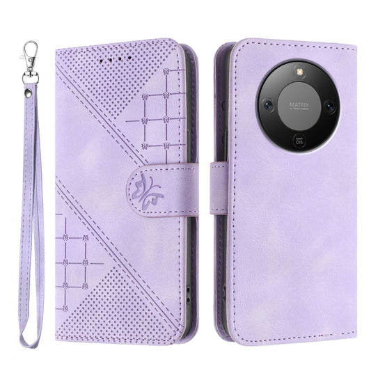 Honor X70 5G / Honor X9d 5G / Honor Magic8 Lite 5G Handyhülle – X9d 5G / X70 5G Leder-Brieftaschenhülle mit Schmetterlingsblumen-Aufdruck und Riemen
