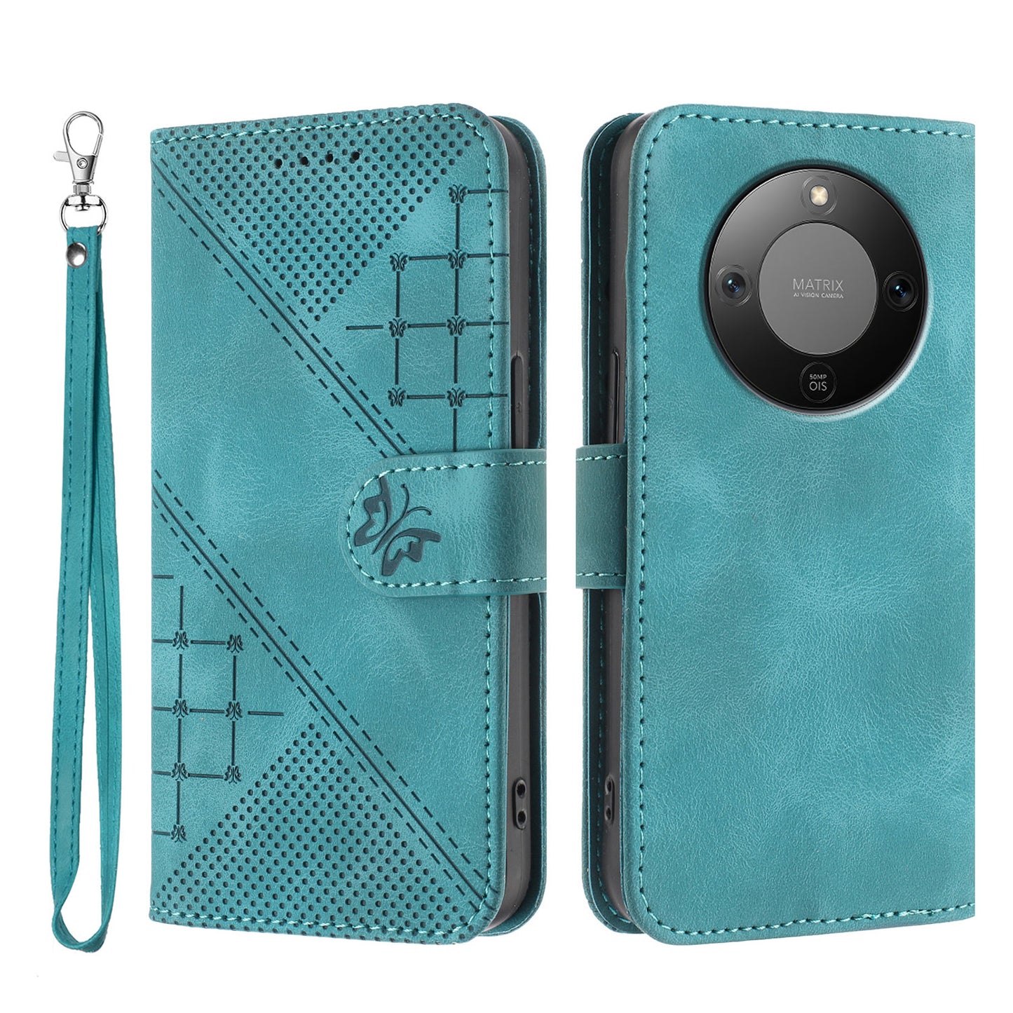 For Honor Magic8 Lite 5G / X9d 5G / X70 5G Leather Wallet Case Butterfly Flower Imprinted Phone Cover with Strap