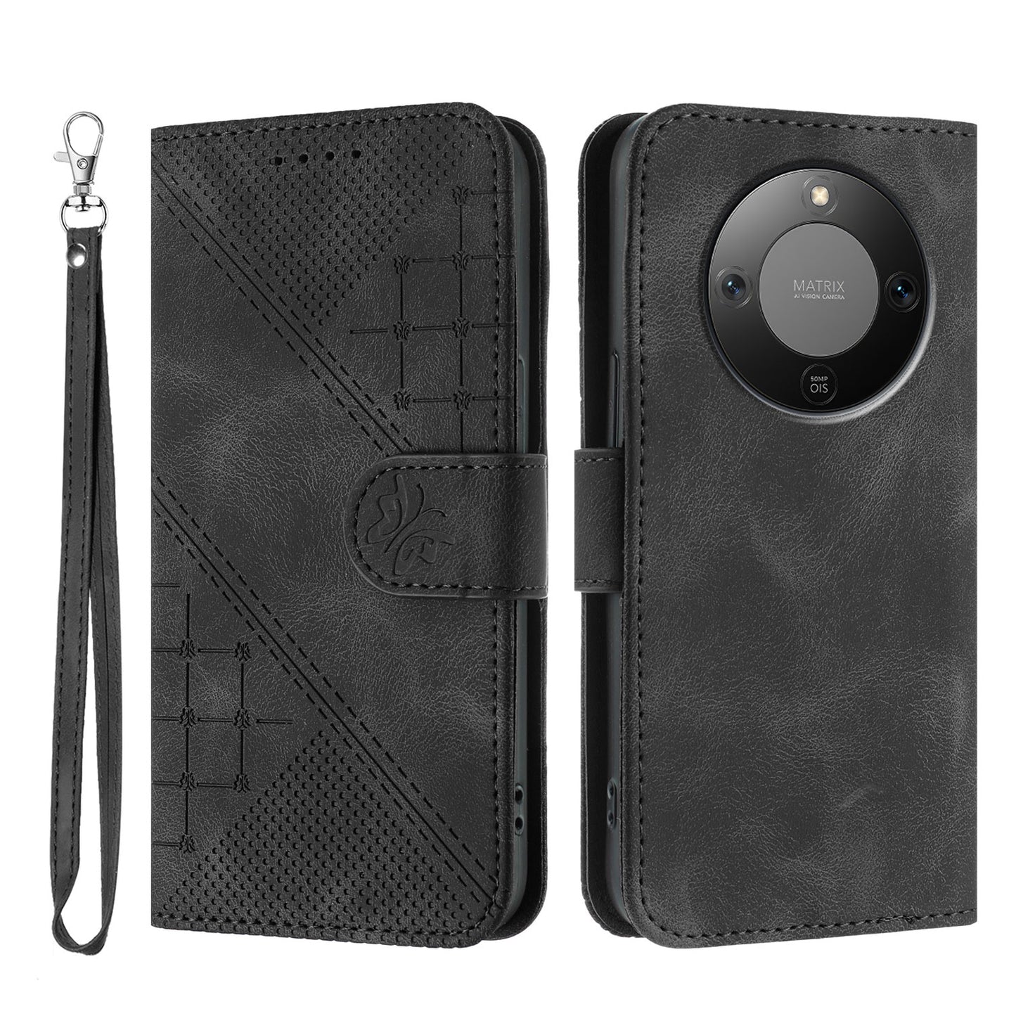 For Honor Magic8 Lite 5G / X9d 5G / X70 5G Leather Wallet Case Butterfly Flower Imprinted Phone Cover with Strap