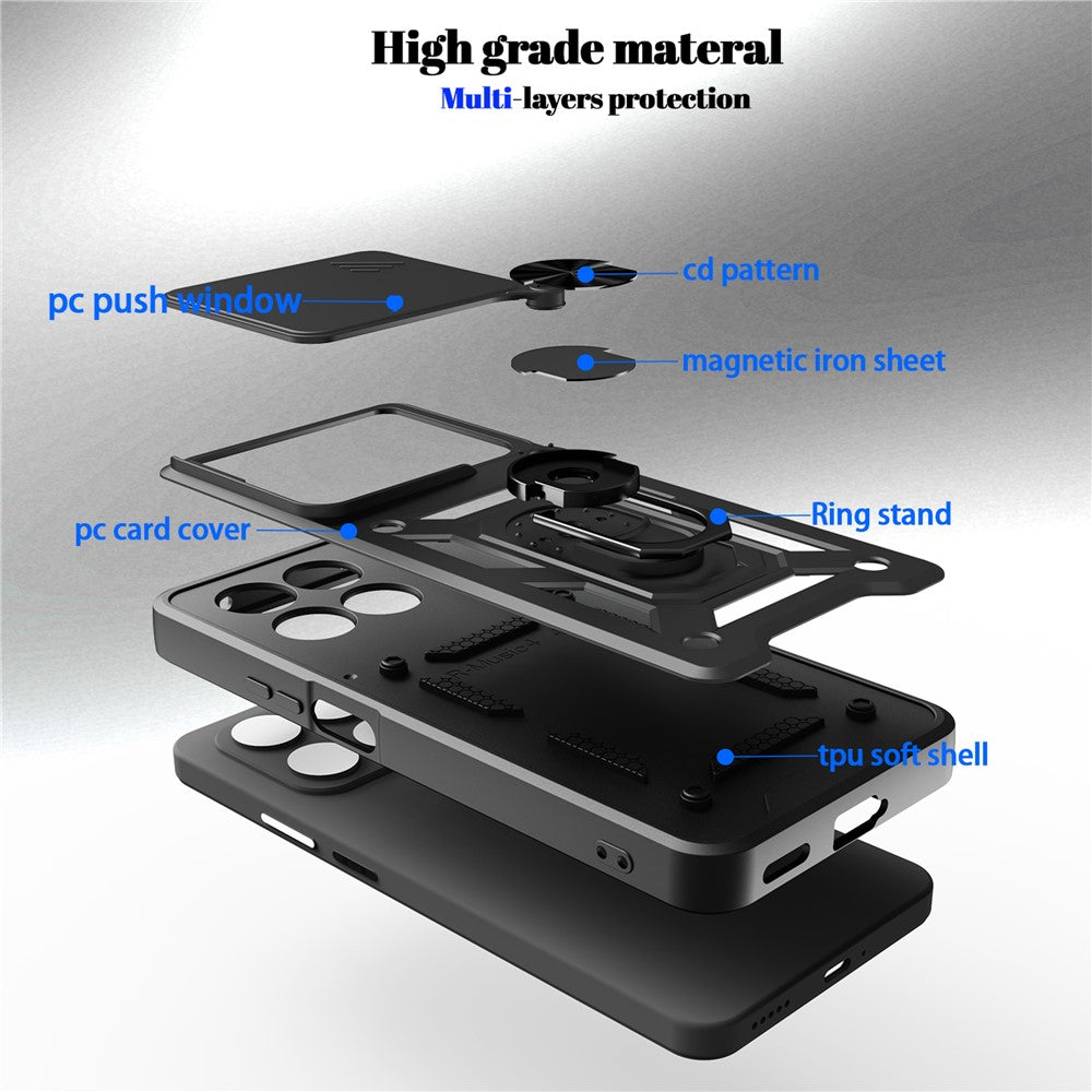 Phone Case For Honor 400 Smart 5G  /  4G  /  X7d 4G  /  5G PC + TPU Kickstand Cover with Slide Camera Lid