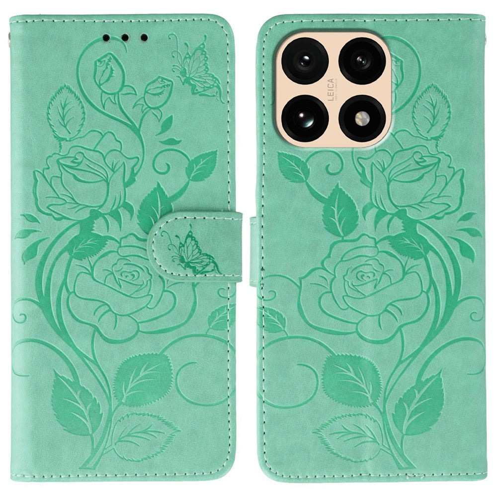 For Xiaomi 15T Case Wallet Stand Imprinted Rose Butterfly PU Leather Phone Cover