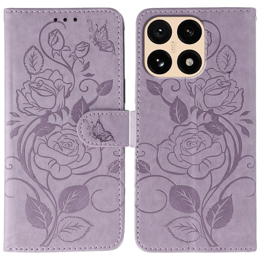 Xiaomi 15T Handyhülle – Brieftaschenständer, bedruckter Rosen-Schmetterling, PU-Leder